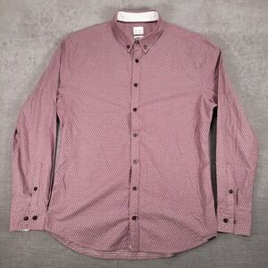 JB Holt Tailored Long Sleeve Button Down Shirt Diamond Pattern Dress Shirt Large